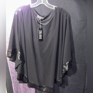 Black Sequin Trim Women's Cape Top NWT